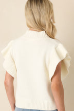 Women's Watch Her Work Ivory Knit Flutter Sleeve Top | 60% Cotton & 40% Acrylic 6