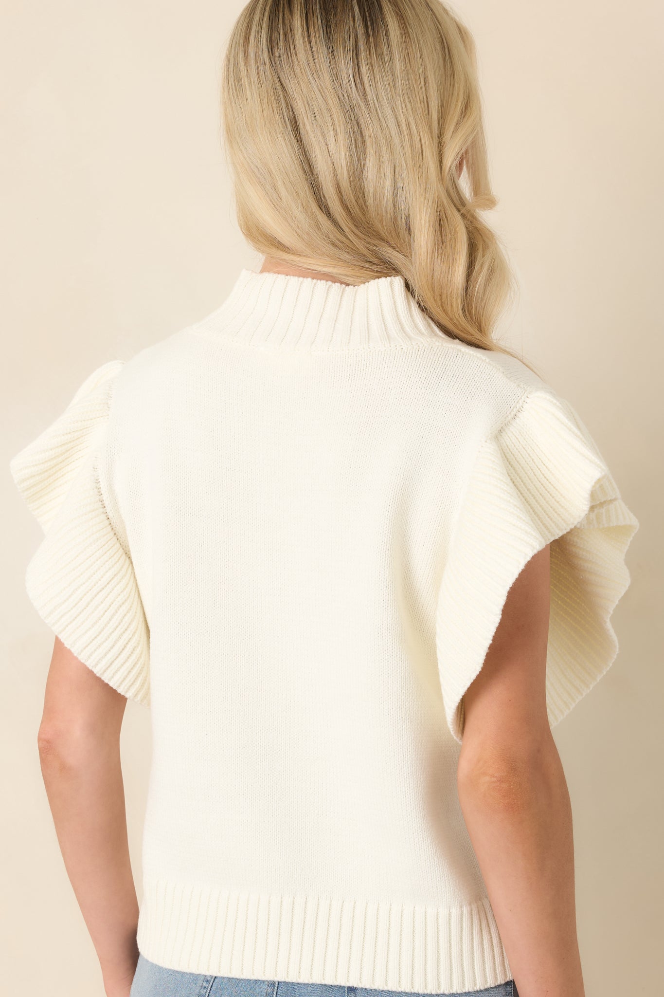 Women's Watch Her Work Ivory Knit Flutter Sleeve Top | 60% Cotton & 40% Acrylic 6