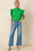 Women's Watch Her Work Kelly Green Knit Flutter Sleeve Top | 60% Cotton & 40% Acrylic 0