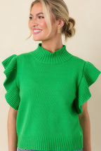 Women's Watch Her Work Kelly Green Knit Flutter Sleeve Top | 60% Cotton & 40% Acrylic 1