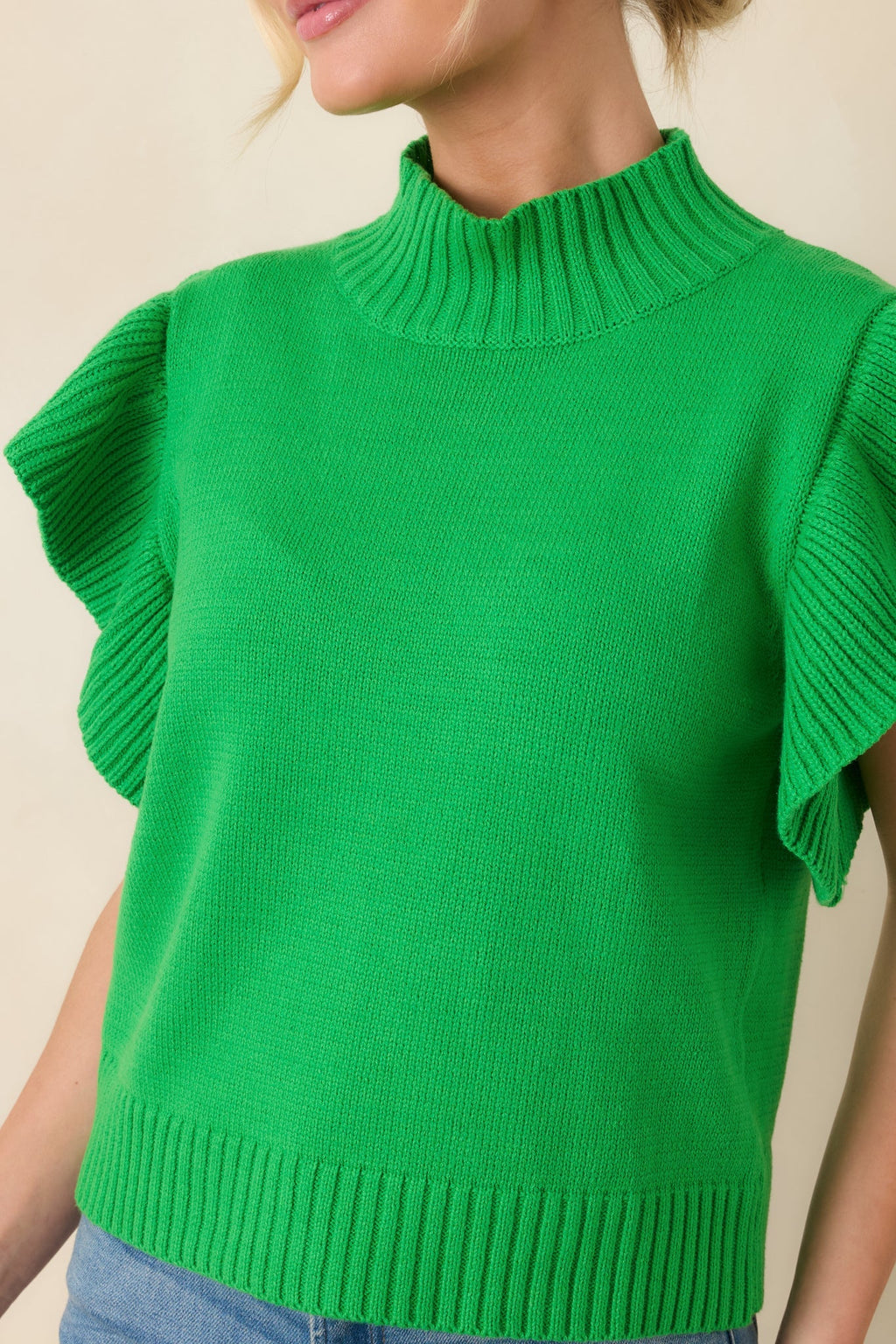 Women's Watch Her Work Kelly Green Knit Flutter Sleeve Top | 60% Cotton & 40% Acrylic 6