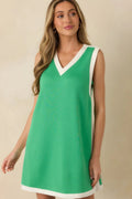 Women's Well Defined Green Jersey Knit Contrast Trim Sleeveless Mini Dress | 55% Rayon 0