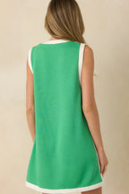 Women's Well Defined Green Jersey Knit Contrast Trim Sleeveless Mini Dress | 55% Rayon 7