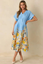 Women's What Comes Next Blue Multi Cotton Floral Midi Dress | 100% Cotton 1