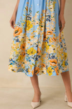 Women's What Comes Next Blue Multi Cotton Floral Midi Dress | 100% Cotton 2