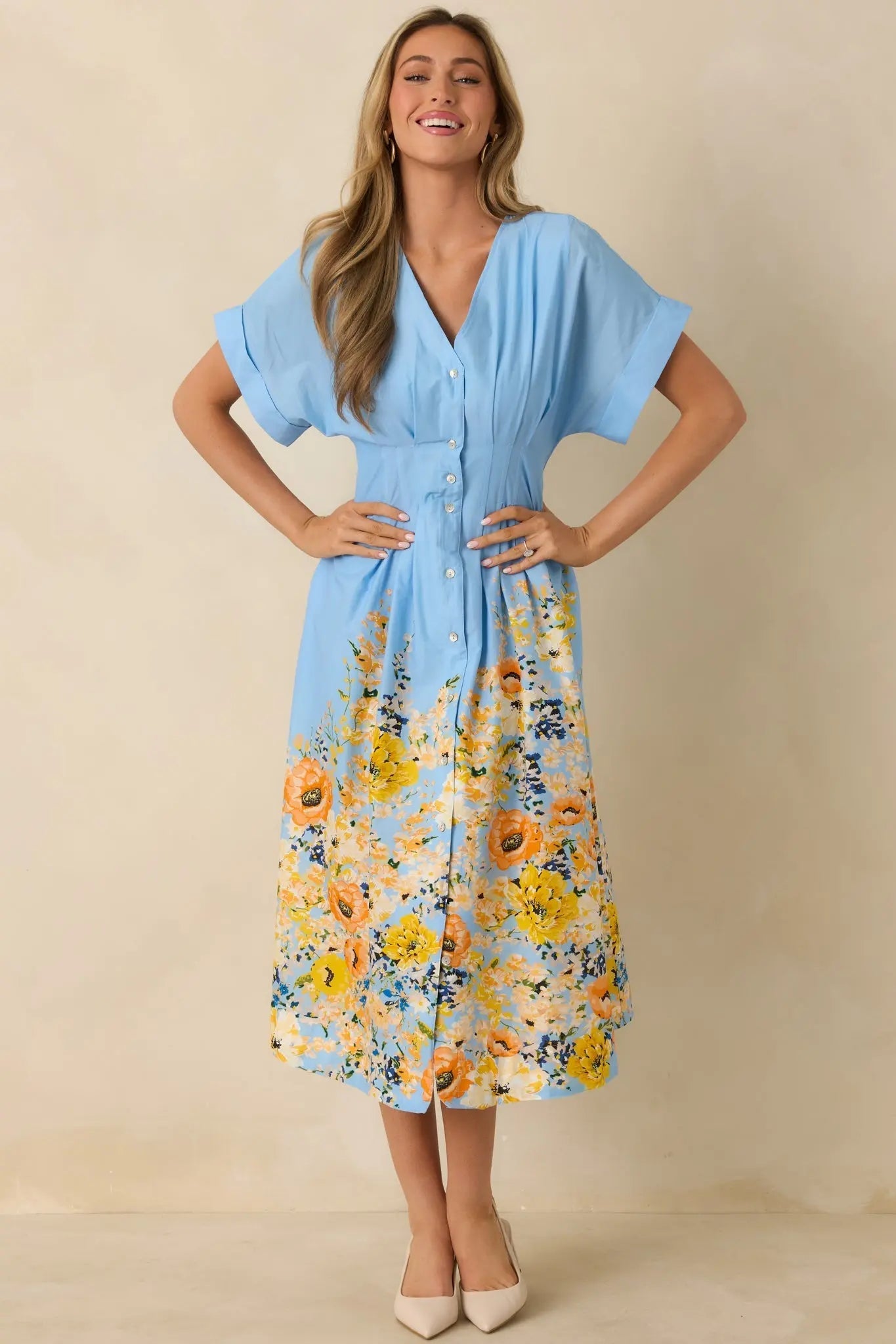 Women's What Comes Next Blue Multi Cotton Floral Midi Dress | 100% Cotton 3