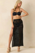 Women's Where I'm Meant To Be Black Open Knit Cover Up Maxi Skirt | 100% Polyester 0