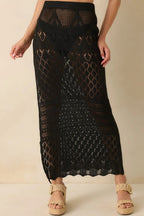 Women's Where I'm Meant To Be Black Open Knit Cover Up Maxi Skirt | 100% Polyester 3