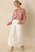 Women's Where Roses Drift Blush Pink Multi Floral Sheer Blouse | 100% Polyester 0