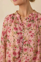 Women's Where Roses Drift Blush Pink Multi Floral Sheer Blouse | 100% Polyester 2