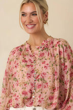 Women's Where Roses Drift Blush Pink Multi Floral Sheer Blouse | 100% Polyester 6