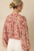 Women's Where Roses Drift Blush Pink Multi Floral Sheer Blouse | 100% Polyester 7