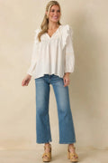 Women's Where We Begin White Ruffle & Lace Trim Blouse | 60% Cotton & 40% Rayon 0