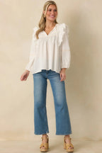 Women's Where We Begin White Ruffle & Lace Trim Blouse | 60% Cotton & 40% Rayon 0