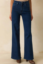 Women's Wherever We Go Dark Wash Cotton Denim Wide Leg Jeans | 93% Cotton 0