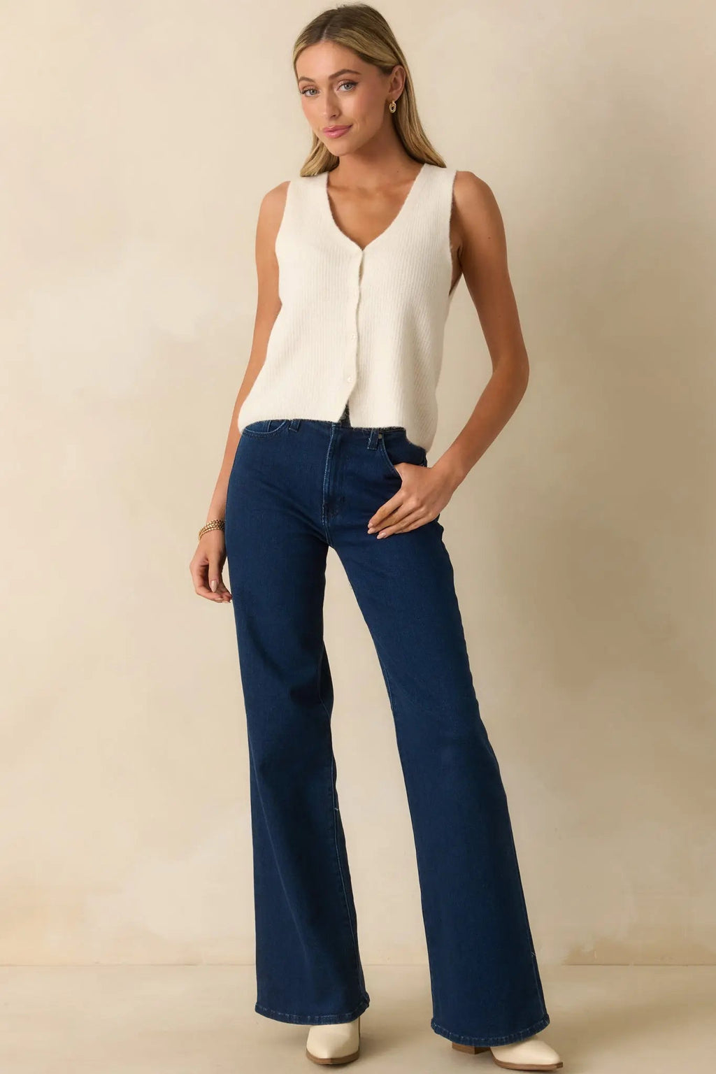 Women's Wherever We Go Dark Wash Cotton Denim Wide Leg Jeans | 93% Cotton 1