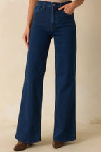 Women's Wherever We Go Dark Wash Cotton Denim Wide Leg Jeans | 93% Cotton 2