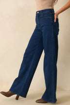 Women's Wherever We Go Dark Wash Cotton Denim Wide Leg Jeans | 93% Cotton 4