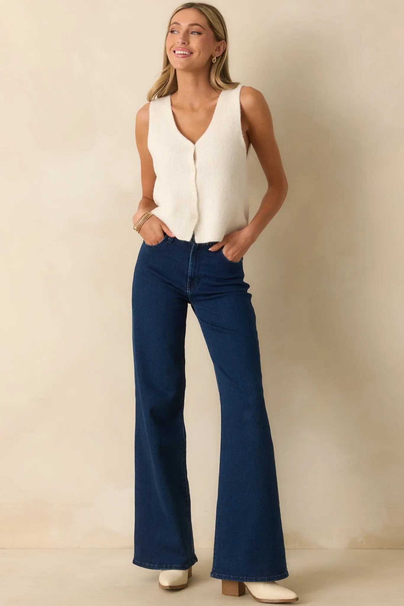 Women's Wherever We Go Dark Wash Cotton Denim Wide Leg Jeans | 93% Cotton 5