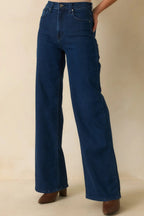 Women's Wherever We Go Dark Wash Cotton Denim Wide Leg Jeans | 93% Cotton 6
