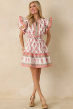 Women's Whispers Of Spring White Floral Flutter Sleeve Mini Dress | 100% Polyester 0