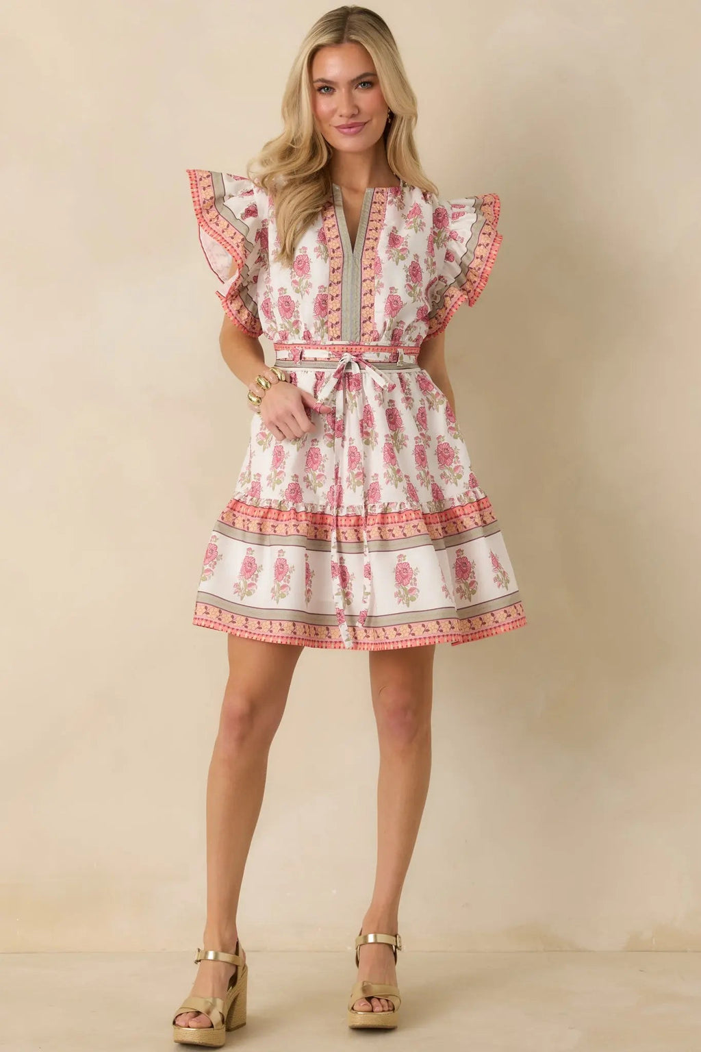 Women's Whispers Of Spring White Floral Flutter Sleeve Mini Dress | 100% Polyester 2