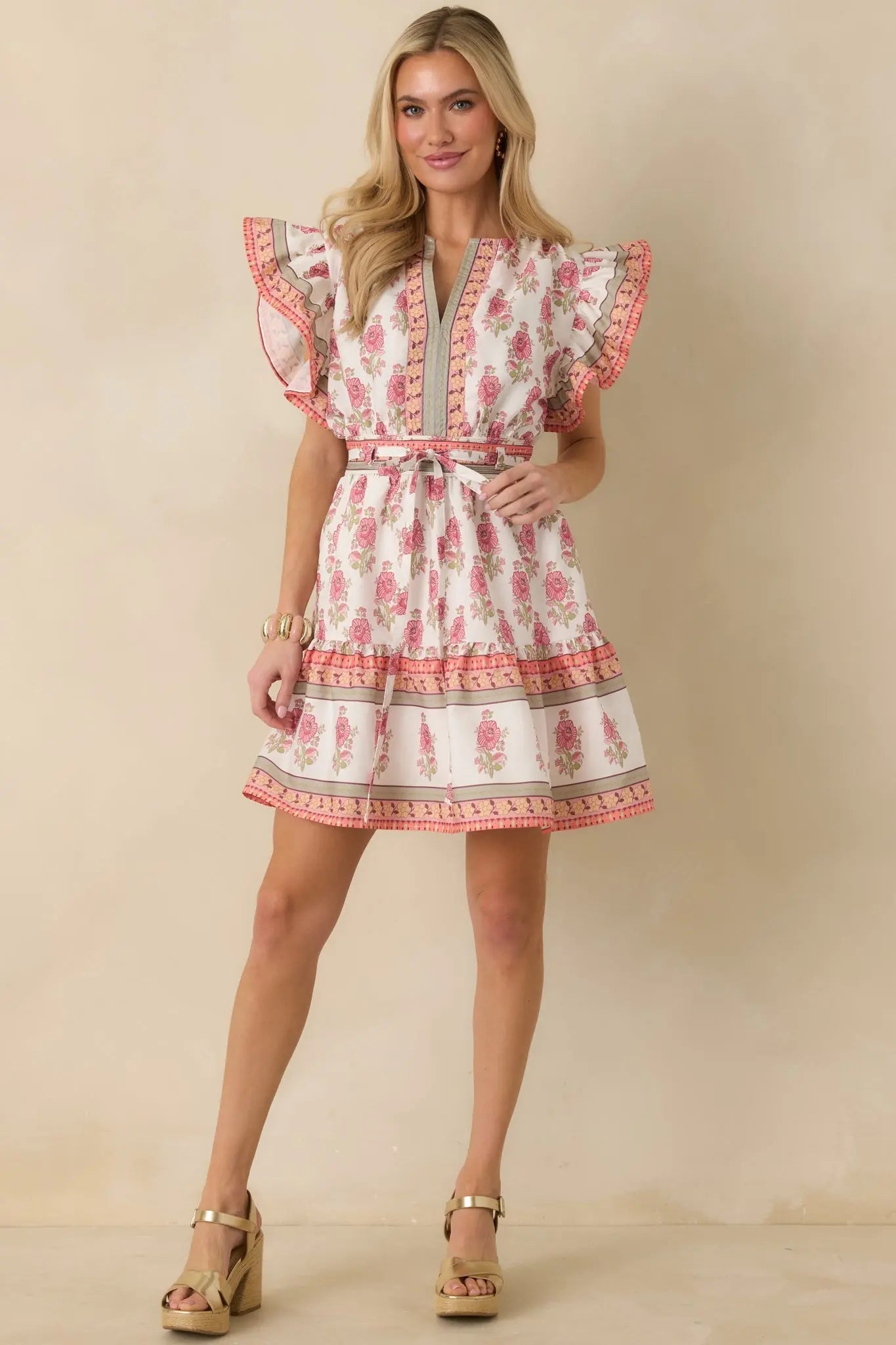 Women's Whispers Of Spring White Floral Flutter Sleeve Mini Dress | 100% Polyester 3