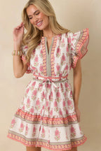 Women's Whispers Of Spring White Floral Flutter Sleeve Mini Dress | 100% Polyester 4