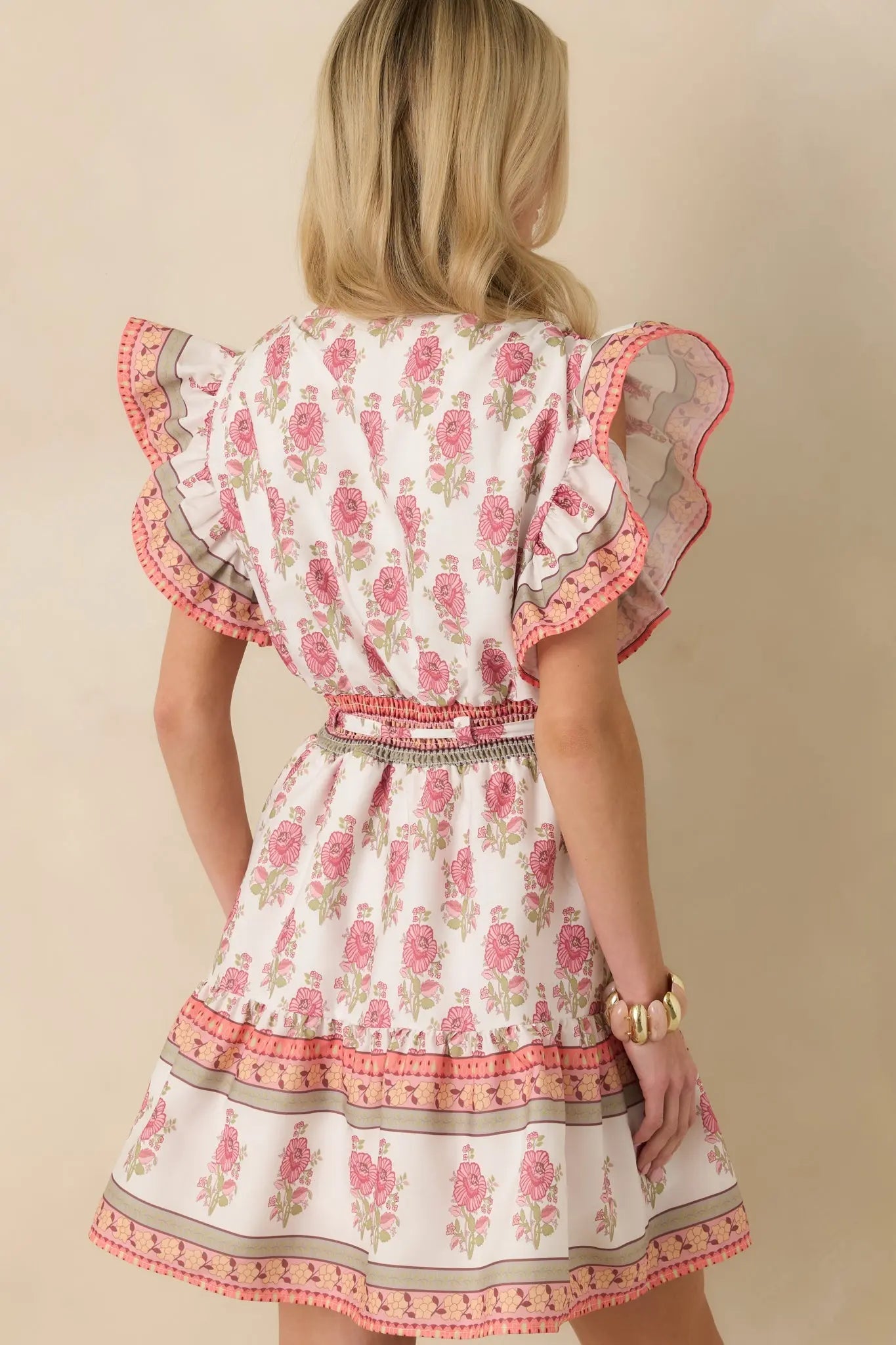 Women's Whispers Of Spring White Floral Flutter Sleeve Mini Dress | 100% Polyester 6