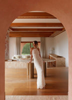 Women's White Maxi Dress with Halter Neckline & Lace Detailing | Chic Long Dress for Effortless Sophistication - Women's 7