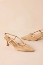 Women's Willow’s Secret Beige Mesh Slingback Kitten Heels | Heel Measures 3" in Height 1