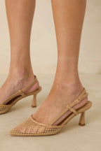 Women's Willow’s Secret Beige Mesh Slingback Kitten Heels | Heel Measures 3" in Height 2