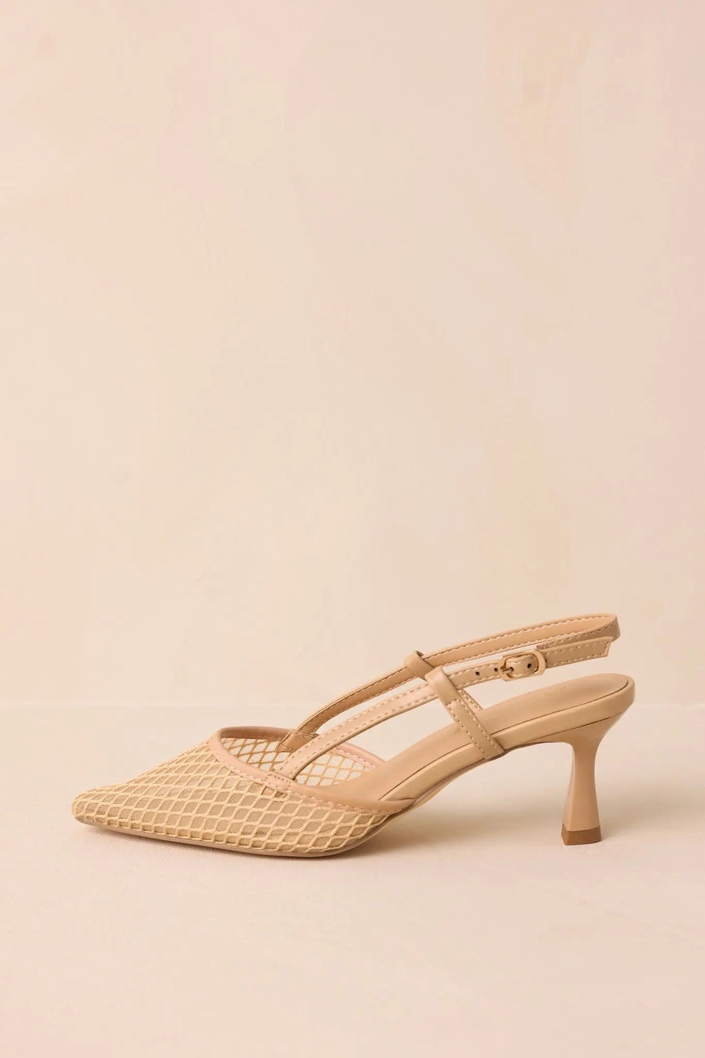 Women's Willow’s Secret Beige Mesh Slingback Kitten Heels | Heel Measures 3" in Height 3