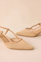 Women's Willow’s Secret Beige Mesh Slingback Kitten Heels | Heel Measures 3" in Height 4
