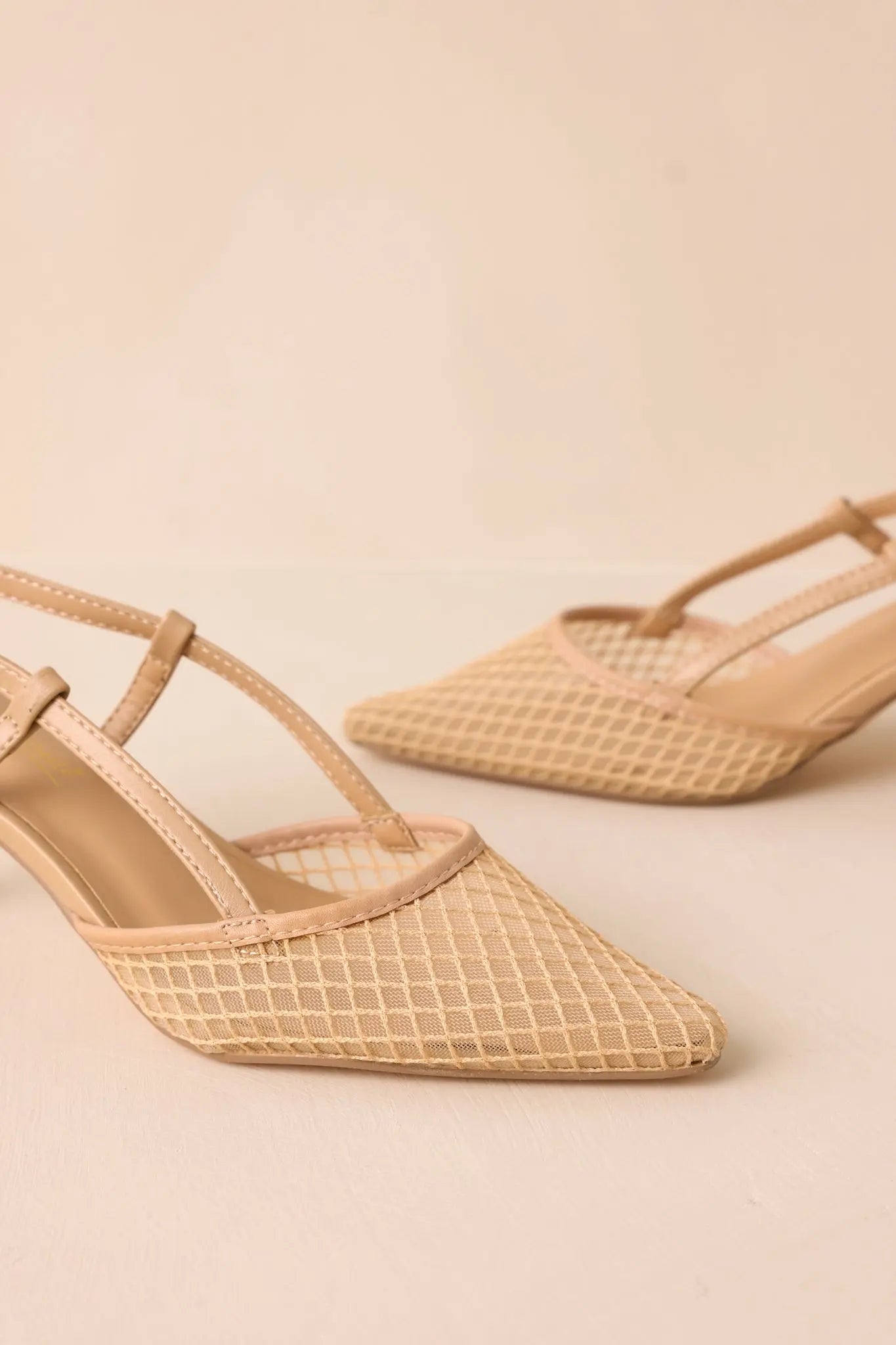Women's Willow’s Secret Beige Mesh Slingback Kitten Heels | Heel Measures 3" in Height 4