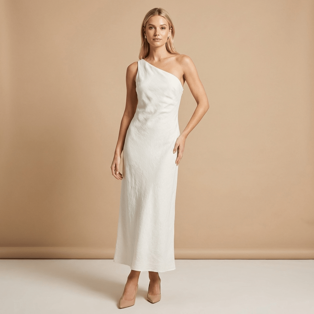Women Midi Dress Sleeveless Linen Asymmetrical Hem Fit