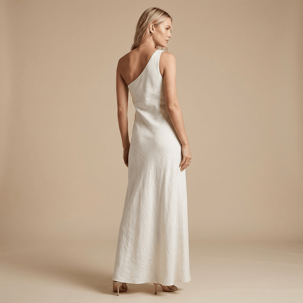 Women Midi Dress Sleeveless Linen Asymmetrical Hem Fit