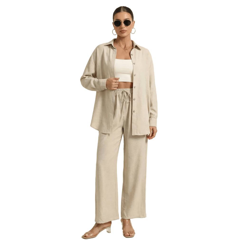 Women's Loose Fit Two Piece Set – Long Sleeve Top & Wide Leg