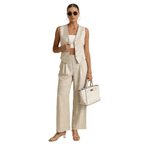 Women's Sleeveless Matching Set | Cardigan & Wide Leg Co-Ord