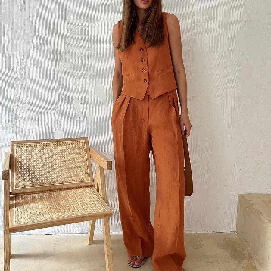 Women's Sleeveless Matching Set | Cardigan & Wide Leg Co-Ord