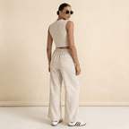 Women's Sleeveless Matching Set | Cardigan & Wide Leg Co-Ord