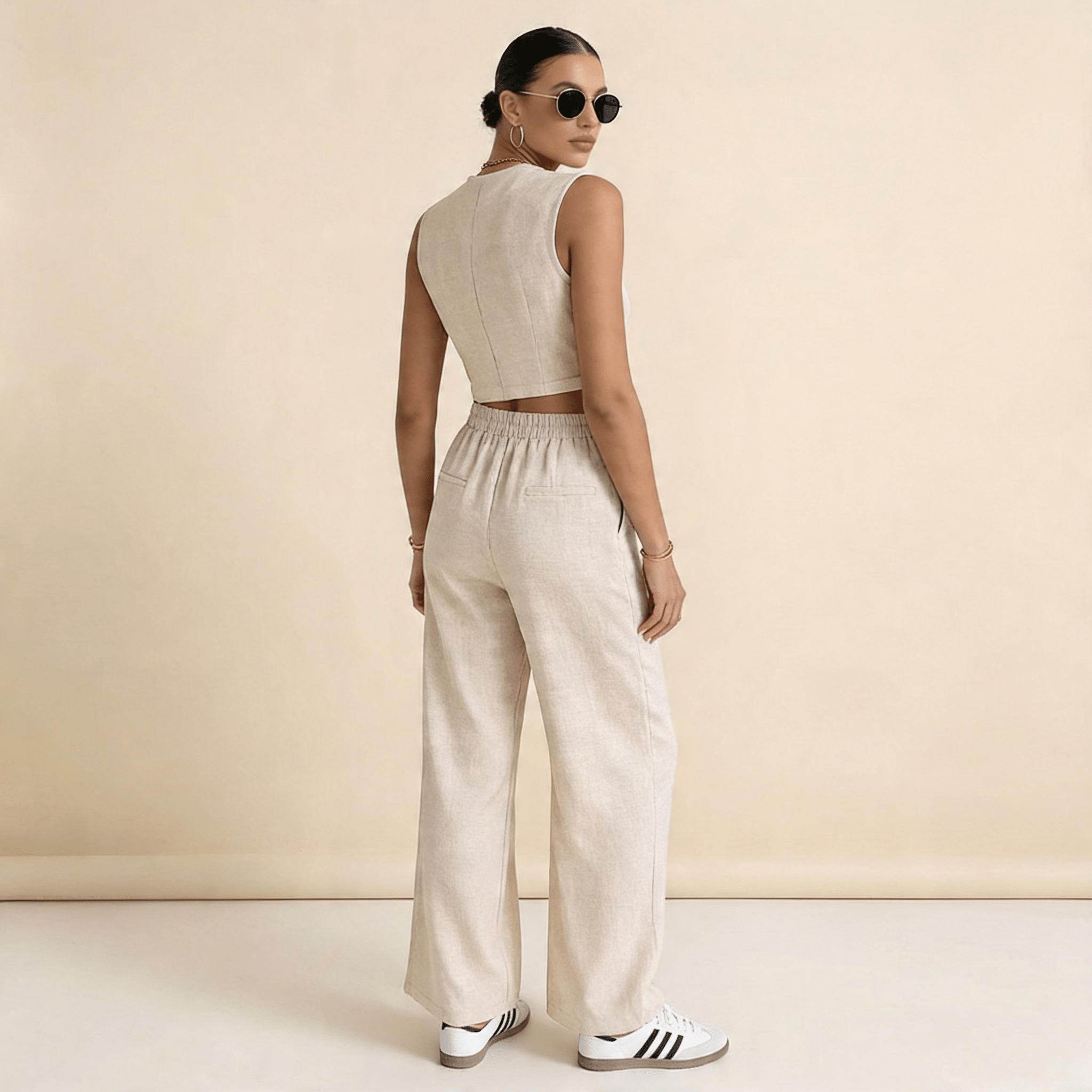 Women's Sleeveless Matching Set | Cardigan & Wide Leg Co-Ord