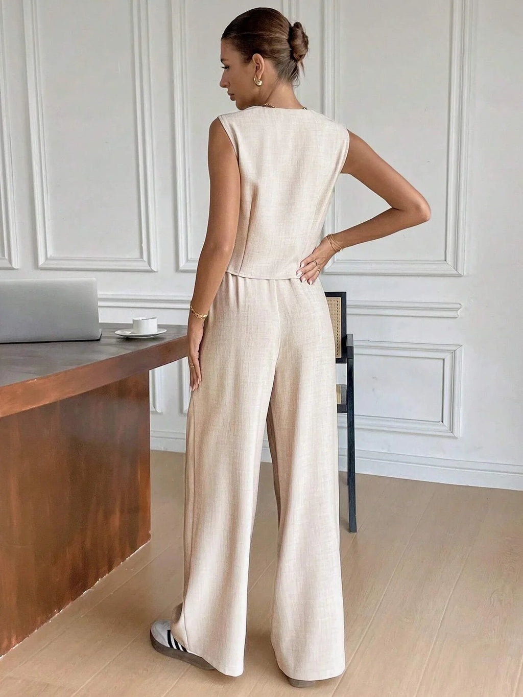 Women's Sleeveless Matching Set | Cardigan & Wide Leg Co-Ord