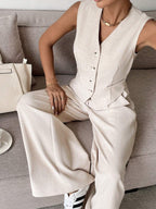 Women's Sleeveless Matching Set | Cardigan & Wide Leg Co-Ord