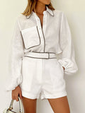 Women Two Piece Set Cotton Linen Structured Contrast Fit