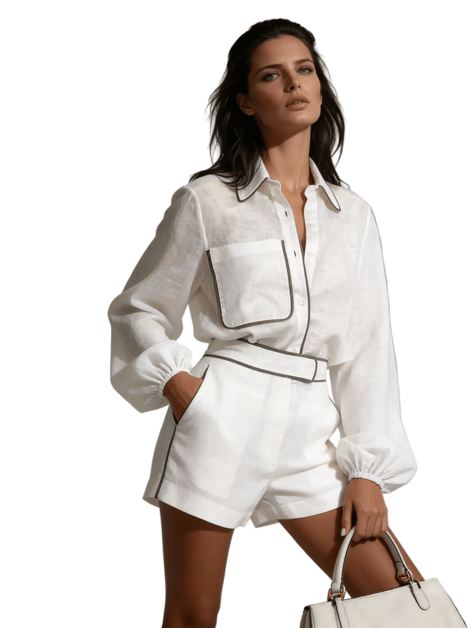 Women Two Piece Set Cotton Linen Structured Contrast Fit