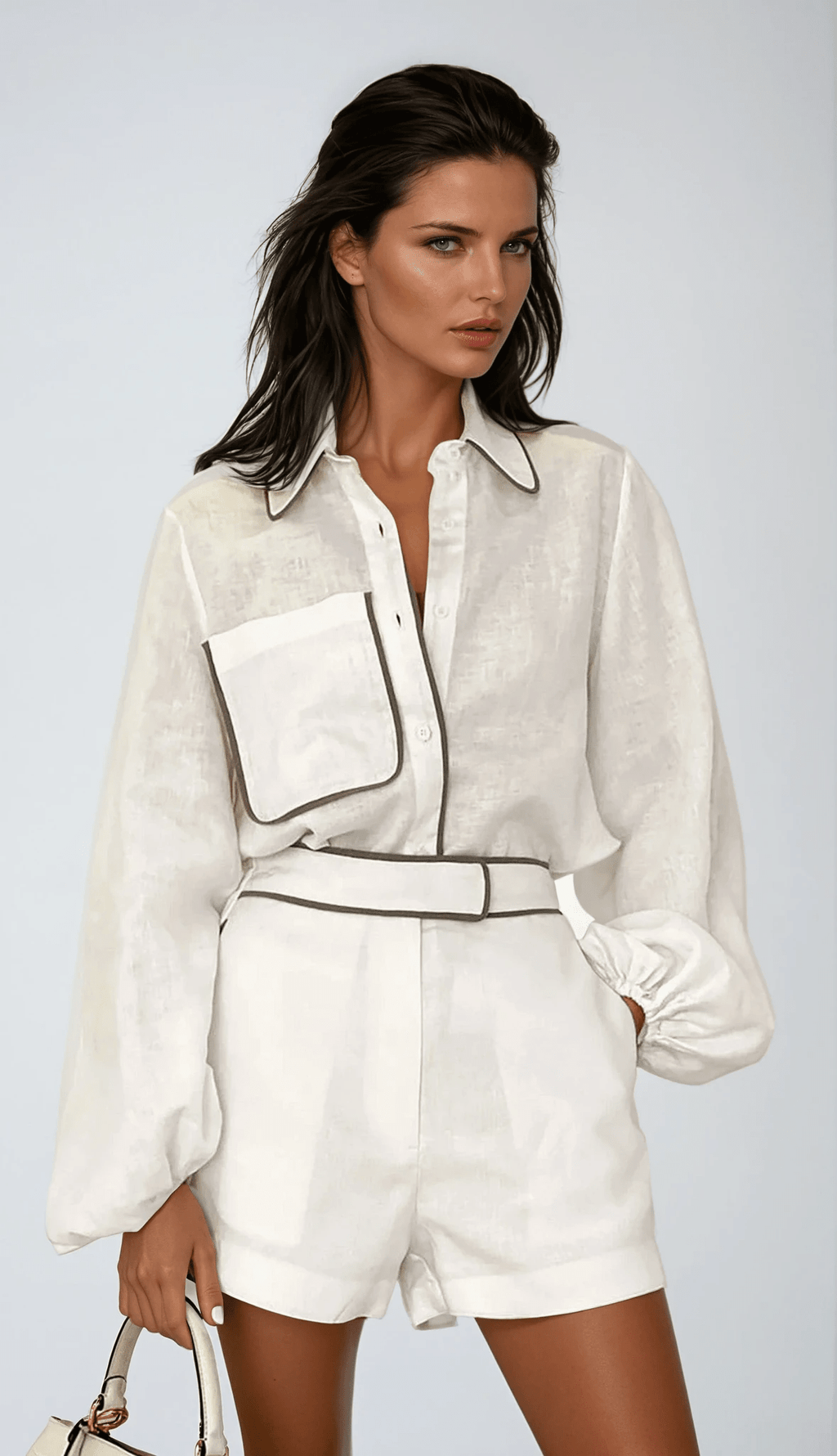 Women Two Piece Set Cotton Linen Structured Contrast Fit