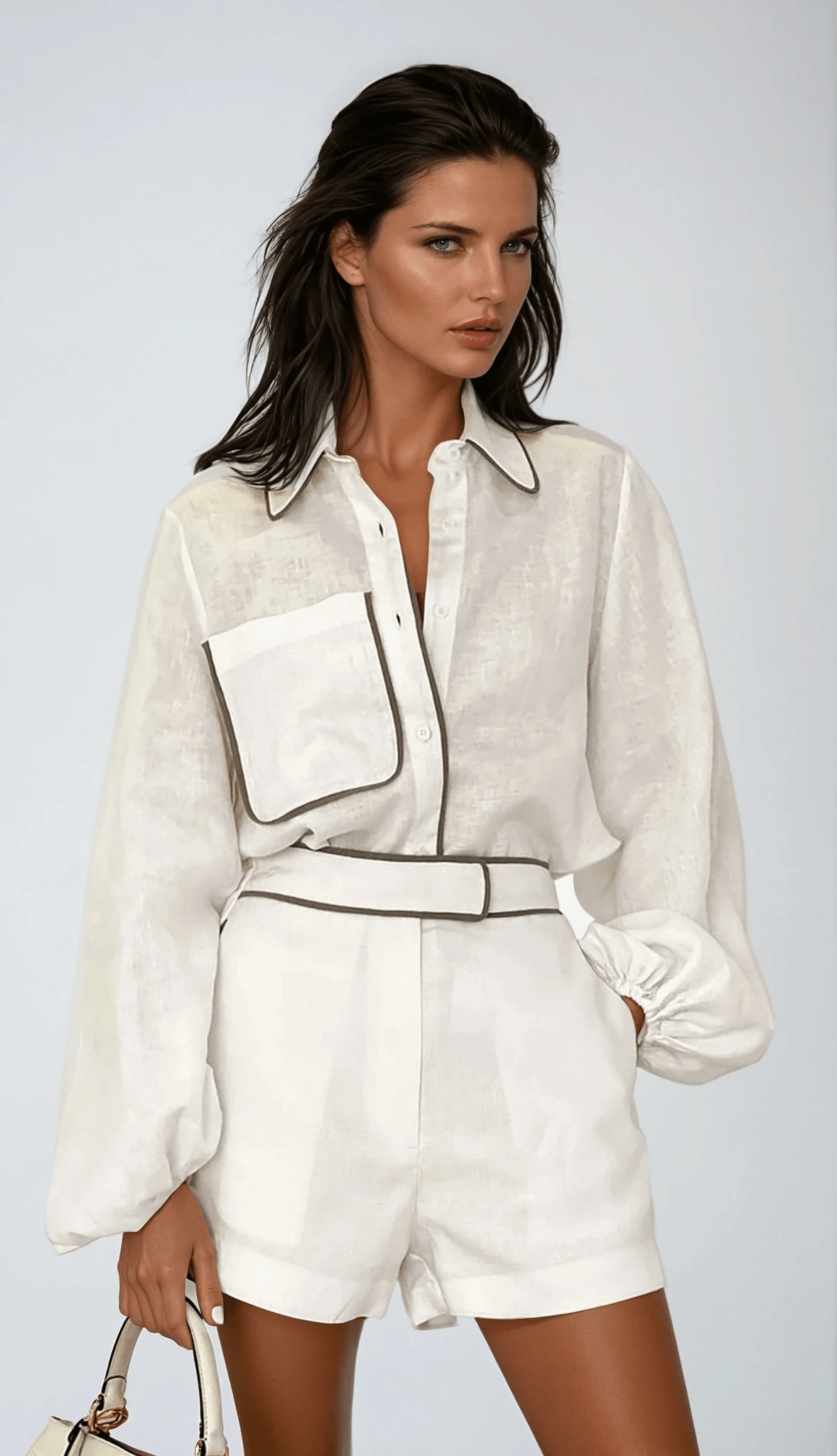 Women Two Piece Set Cotton Linen Structured Contrast Fit
