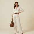 Women Two Piece Set Loose Fit Button Wide Leg Design
