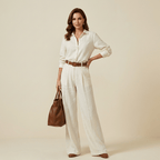 Women Two Piece Set Loose Fit Button Wide Leg Design